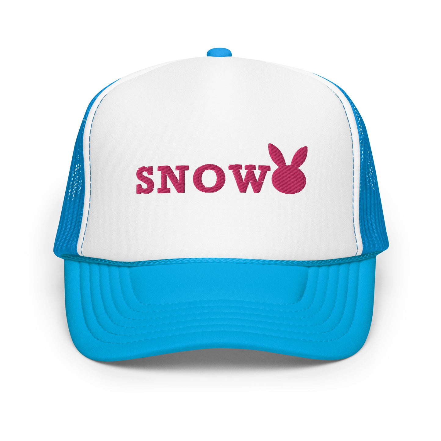 Snow Bunny Trucker Hat - Cute Embroidered Bunny Design - Women's Snowboarding and Skiing Apparel