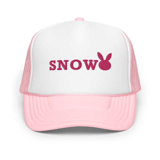 Snow Bunny Trucker Hat - Cute Embroidered Bunny Design - Women's Snowboarding and Skiing Apparel
