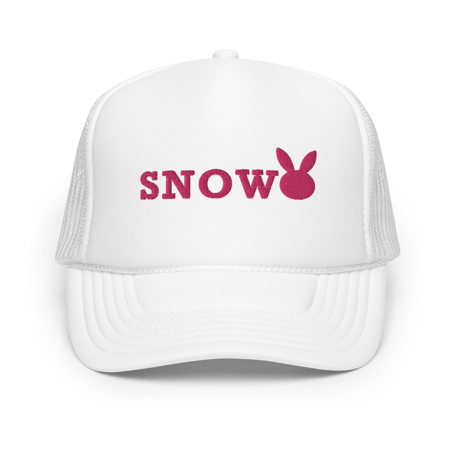 Snow Bunny Trucker Hat - Cute Embroidered Bunny Design - Women's Snowboarding and Skiing Apparel